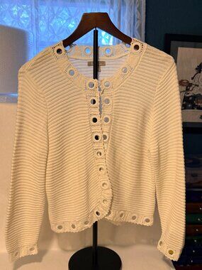 Women's Ella Rose White, Open Front, Cardigan Sweater Size Large (U5)